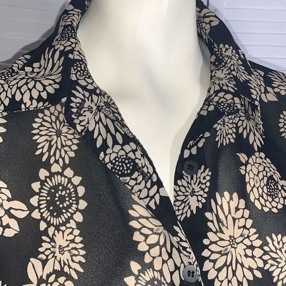 Vintage 90’s Sheer Black Floral All Over Print Button Down Long Sleeve Shirt Siz - Picture 4 of 11